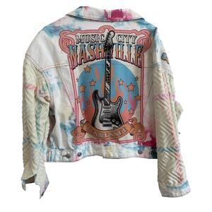 Upcycled Wild Fable Pastel Tie Dye Trucker Jacket w/Graphic & Towel Sleeves XL